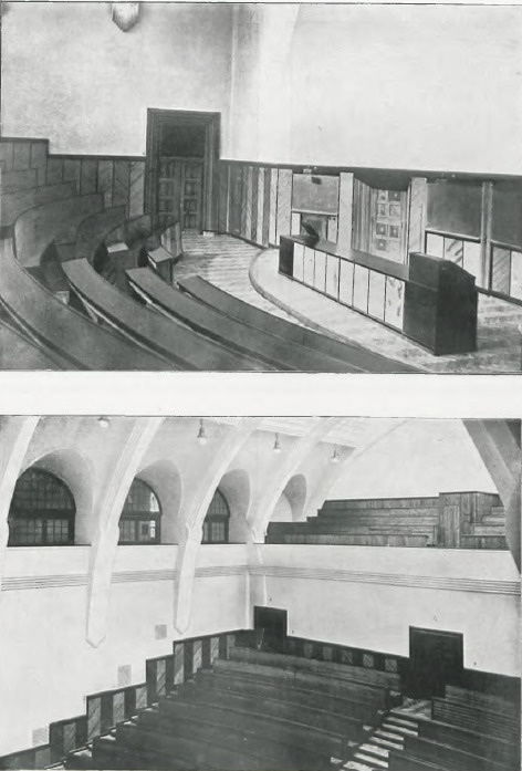 Architekt Jan Witkiewicz. Wnętrze auli Zakładów Doświadczalnych Wyższej Szkoły Handlowej w Warszawie.