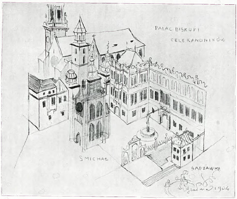 Projekt zabudowania wzgórza wawelskiego, (obmyślany przy współudziale arch. W. Ekielskiego) rys. ołówkiem