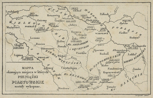 MAPPA okazująca miejsca w których pieniążki piastowskie zostały wykopane.