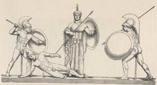 Fig. 176. Grupa środkowa szczytu zachodniego świątyni Ateny w Eginie. Monachium. Glyptoteka.