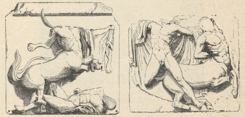 Fig. 193. Dwie metopy ze strony południowej Partenonu. Londyn. Muzeum Bryt.