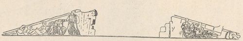 Fig. 194. Szczyt wschodni Partenonu podług rysunku Carrey’a (1674).