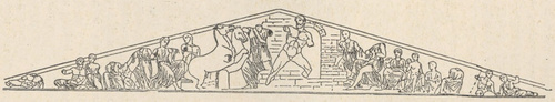 Fig. 195. Szczyt zachodni Partenonu podług rysunku Carrey’a.