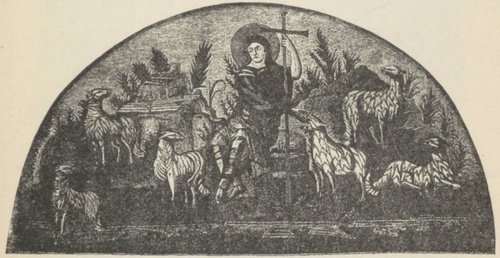 Fig. 41. Dobry pasterz. Mozaika z kaplicy nagrobnej Galii Placydyi w Rawennie.