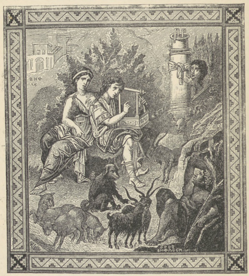Fig. 48. Dawid jako pasterz. Miniatura z psałterza greckiego. Paryż. Bibliot. nacyon.
