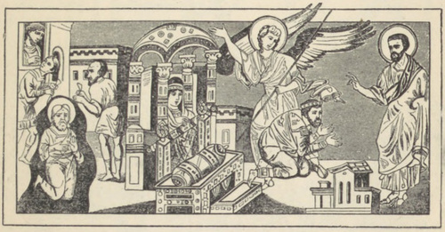 Fig. 49. Dawid i Jeremiasz. Miniatura z kazań Grzegorza z Naziauz. Paryż. Bibl. narod.