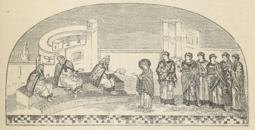 Fig. 53. Św. Marya z kapłankami. Mozaika z kościoła Mone tes Choras w Konstantynopolu.
