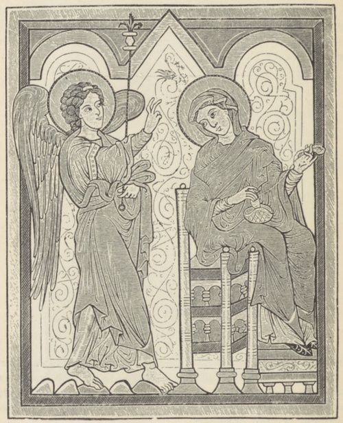 Fig. 181 Zwiastowanie. Z evangelarium bruchsalskiego w Karlsruhe.