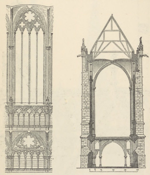Fig. 225. St. Chapelle w Paryżu. a Układ. b. Przecięcie poprzeczne.