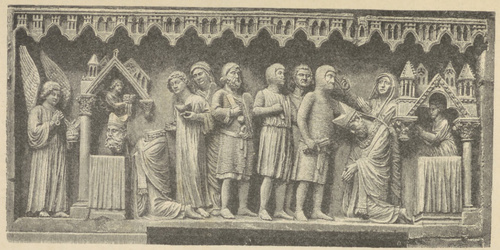 Fig. 302. Z życia św. Dyonizego. Płaskorzeźba z tumu w Rheims.