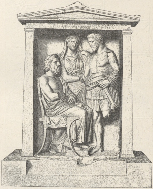 Fig. 235. Attycka płaskorzeźba na nagrobku Proklesa i Prokleidesa. Ateny.