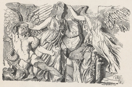 Fig. 272. Grupa z Ateną z wielkiego fryzu pergamskiego. Berlin.