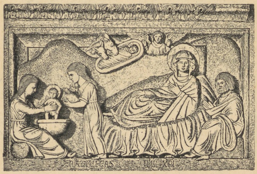 Fig. 5. Narodziny Chrystusa. Płaskorzeźba Guida da Como na kazalnicy w S. Bartolomeo w Pistoi.