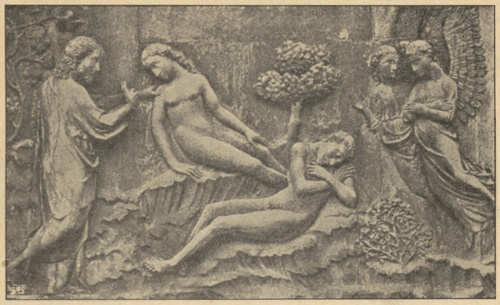 Fig. 16. Stworzenie kobiety. Płaskorzeźba z tumu w Orvieto. Giovanni Pisano.