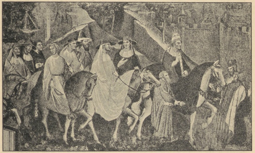Fig. 27. Powrót papieża Aleksandra do Rzymu. Malowidło ścienne Spinella w Pal. Publico w Sienie.