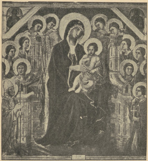 Fig. 31. Madonna na tronie (Majestas). Duccio. Siena, Pal. Publico.