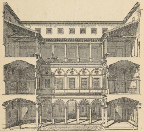 Fig. 44. Palazo Strozzi we Florencyi. Przecięcie dziedzińca.