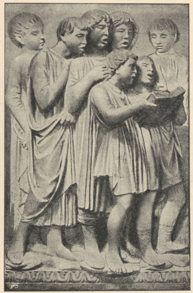 Fig. 82. Z fryzu z dziećmi Luki della Robbii (marmur). Florencya. Museo S. M. di Flore.
