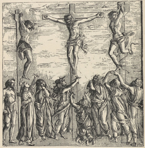 Fig. 87. Ukrzyżowanie. Płaskorzeźba bronzowa Agostina di Duccio. Florencya. Muzeum Narodowe.