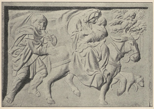 Fig. 88. Ucieczka do Egiptu. Płaskorzeźba marmurowa Jakóba della Quercia. Bolonia. Portal w S. Petronio.