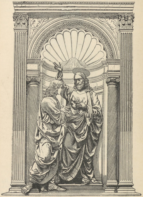 Fig. 104. Chrystus Ś. Tomasz. Grupa bronzowa Verocchia or San Michele we Florencyi.