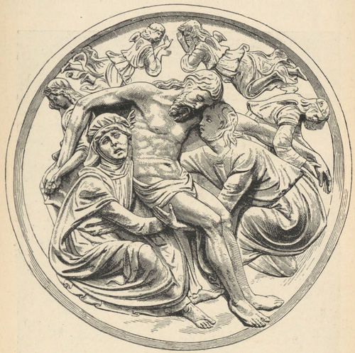 Fig. 107. Pieta. Płaskorzeźba Christofora Solari. Z ołtarza Wielkiego w Certozie p. Pawią.