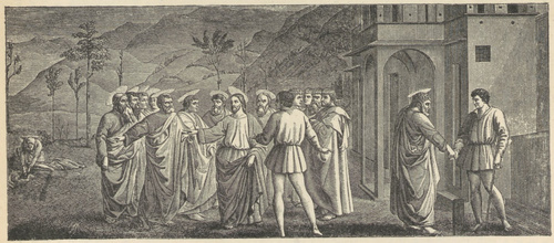Fig. 121. Grosz celnika. Obraz ścienny Massacia. Kaplica Brabcaccich w koś. del Carmine w Florencyi.