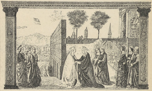 Fig. 136. Odwiedziny. Obraz ścienny D. Ghirlandaja. Florencja. S. Maria Novella.