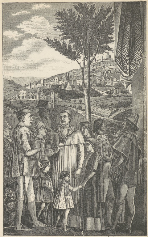 Fig. 149. Margrabia Ludwik II z rodziną. Mantegna. Mantua Castello di Corte.