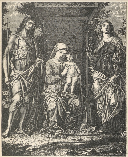Fig. 152. Madonna z Św. Janem i Magdaleną. Mantegna. Londyn. — Galerya narodowa.