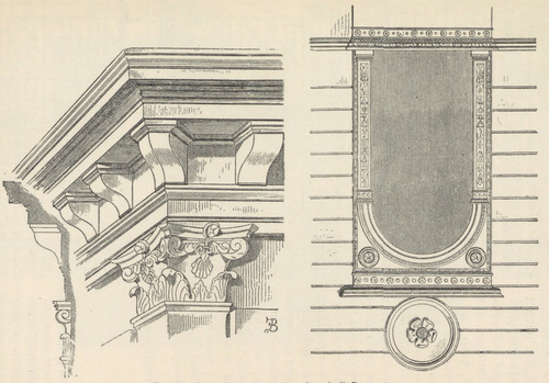 Fig. 168. Gzyms koronujący i okno Cancellarii. Bramante.