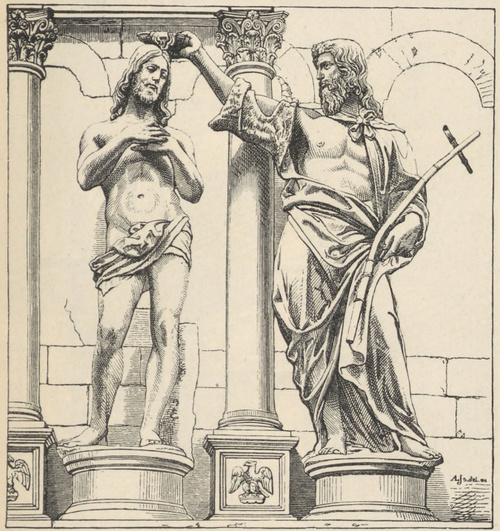 Fig. 208. Chrzest Chrystusa. Grupa marmurowa Andrzeja Sansovino. Florencya. Baptisterium.