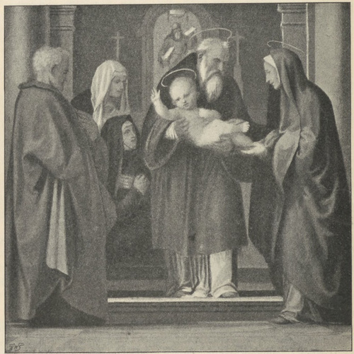 Fig. 214. Chrystus przyniesiony do świątyni. Fra Bartolommeo. Wiedeń. Muzeum dworskie.