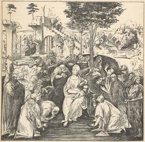 Fig. 225. Hołd magów. Leonardo da Vinci. Florencya. Uffizi.