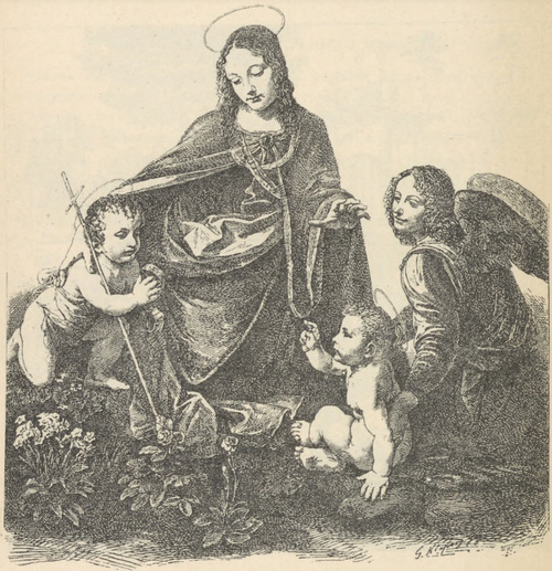 Fig. 226. Grupa z obrazu: Madonna pod skałą. Leonardo da Vinci. Londyn. Gal. narod.
