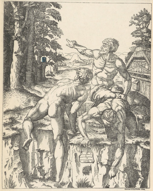 Fig. 240. Grupa z kartonu „Kąpiący się żołnierze”. Michał Anioł. Ze sztychu Raimondi’ego.