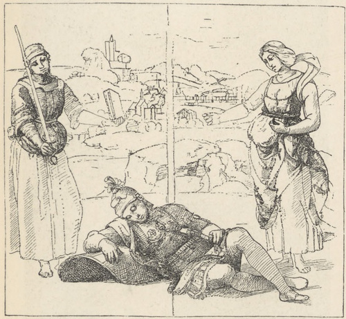 Fig. 250. Sen rycerza. Rysunek piórkowy Raffaela. Londyn. Gal. naród.
