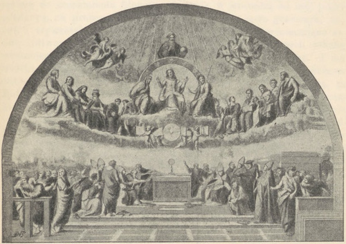 Fig. 255. Dysputa. Fresk Raffaela w Stanzach Watykanu.