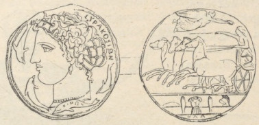 Fig. 324. Monety Syrakuzańskie. T. zw. Damareeon.