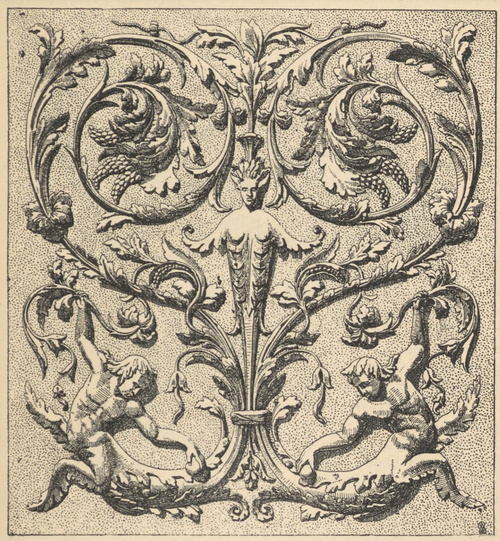 Fig. 316. Snycerskie ozdoby drzwi. Barile. Rzym. Loggie.