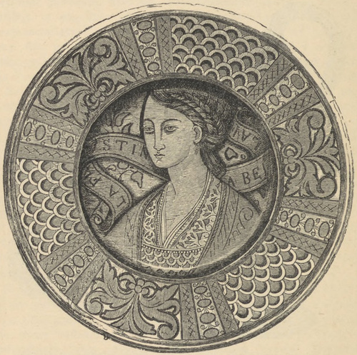 Fig. 318. Patera majolikowa z wizerunkiem kobiecym. Wiedeń. Muzeum austryackie.