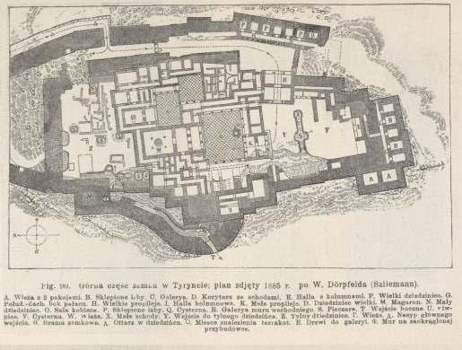 Fig.90. Górna część zamku w Tyryncie; plan zdjęty 1885 r. po W. Dörpfelda (Szliemann)