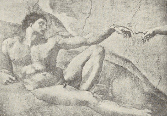 Ryc. 85. Michał Anioł. Adam. Fragment fresku z kaplicy Syxtyńskiej.