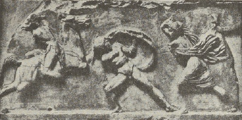 Ryc. 208. Fragment fryzu z Mauzoleum w Halikarnasie.