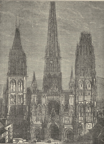 Rys. 125. Widok katedry w Rouen, jako przykład pięknej architektury w stylu ostrołuku francuskiego.