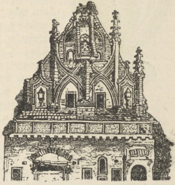 Rys. 177. Szczyt domu zwanego świątynią Perkuna w Kownie. Architektura ceglana, spokrewniona z kościołem Ś-tej. Anny w Wilnie.