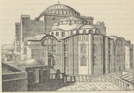 Rys. 70. Widok kościoła Ś - tej Zofji w Konstantynopolu, od strony apsydy za Wielkim Ołtarzem. Zbudowany w latach 532 — 537, a po upadku kopuły ponownie uzupełniony 558 — 563.