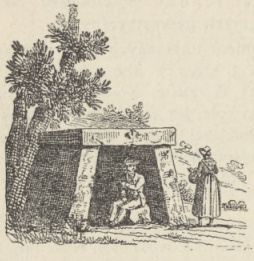 Rys. 8. Dolmen z Francji południowo-zachodniej w Clairfage z płyt a nie z głazów dzikich. Z dzieła »France pittoresque«.
