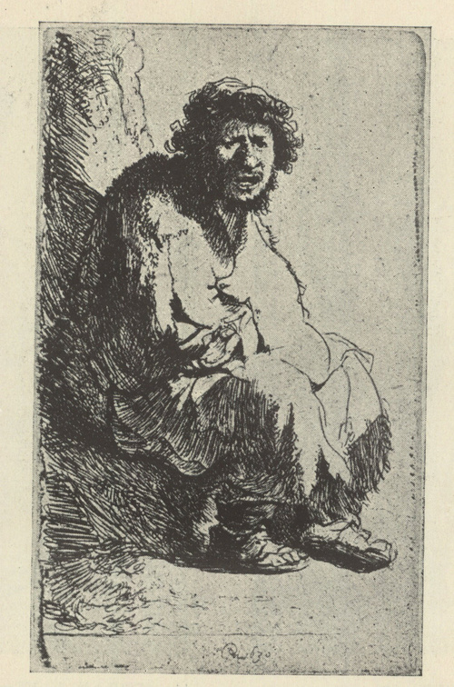 ŻEBRAK. Akwaforta Rembrandta (B. 174), uważana dziś (wraz z B. 175) za pracę jednego z uczniów R. (Liwensa?)