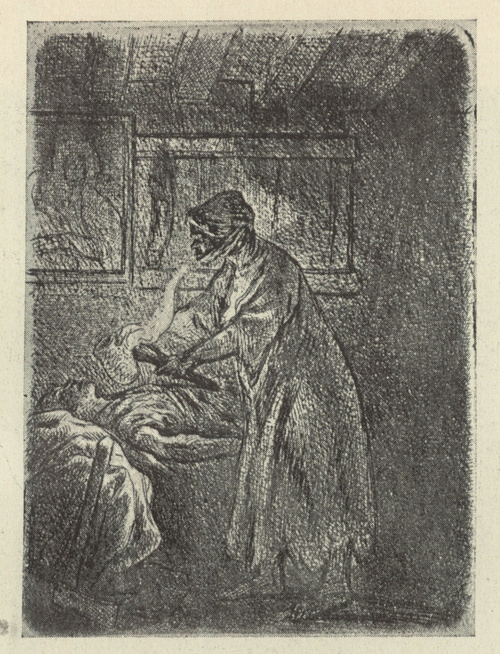 CHORY DRWAL. Wymiary oryg. 7,2X5,5 cm. Wykaz rycin: nr. 77. Z kol. Muz. Miejsk. Hist. i Sztuki w Łodzi.